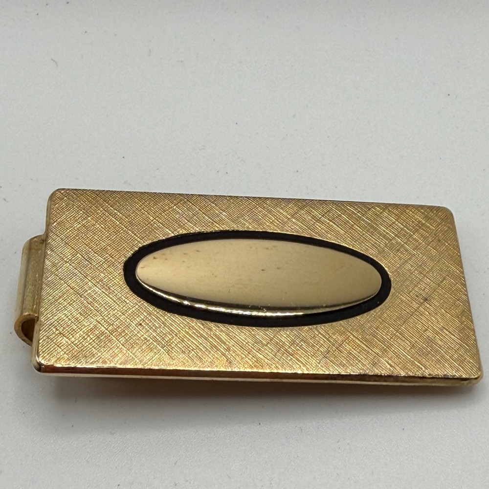 Vintage Anson Gold Tone Textured Rectangle Oval Tie Clip with Original‎ Box USA